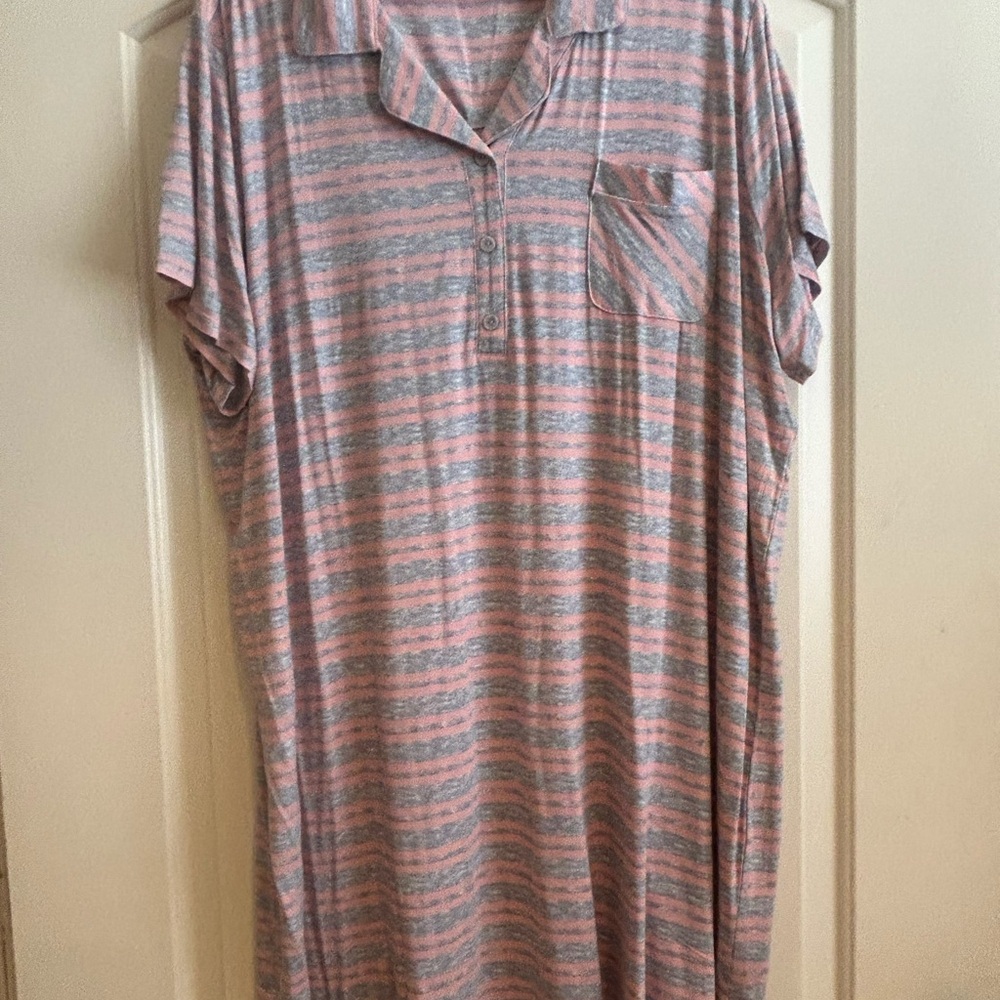 Striped Pink and Gray Midi Dress